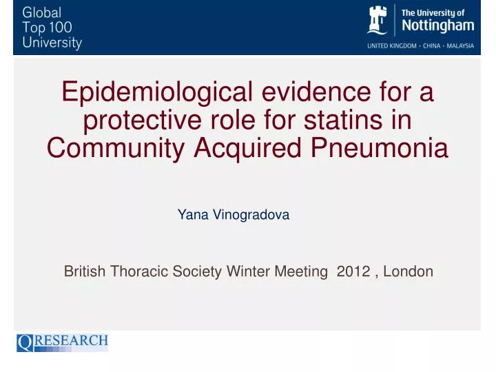 epidemiological evidence for a protective role for statins in community acquired pneumonia