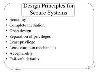 Design Principles for Secure Systems