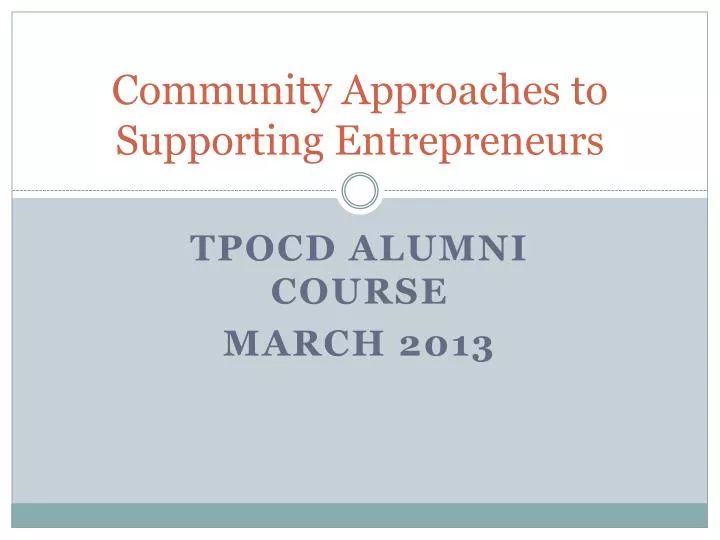 community approaches to supporting entrepreneurs