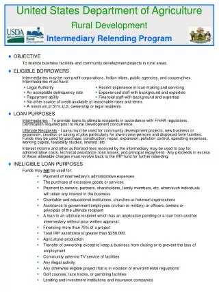 United States Department of Agriculture Rural Development Intermediary Relending Program