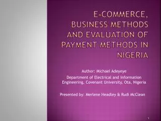 e-Commerce, Business Methods and Evaluation of Payment Methods in Nigeria