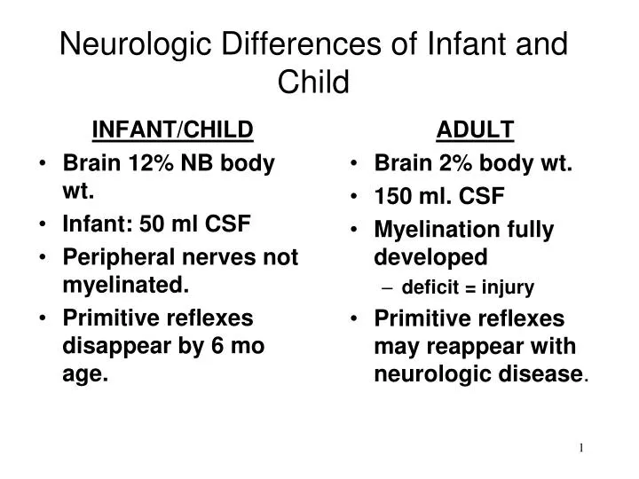 neurologic differences of infant and child