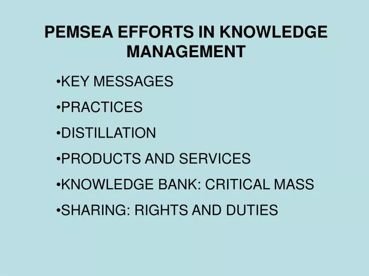 pemsea efforts in knowledge management