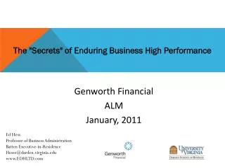 The &quot; Secrets &quot; of Enduring Business High Performance