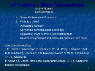 JF Tutorial: Mole Calculations