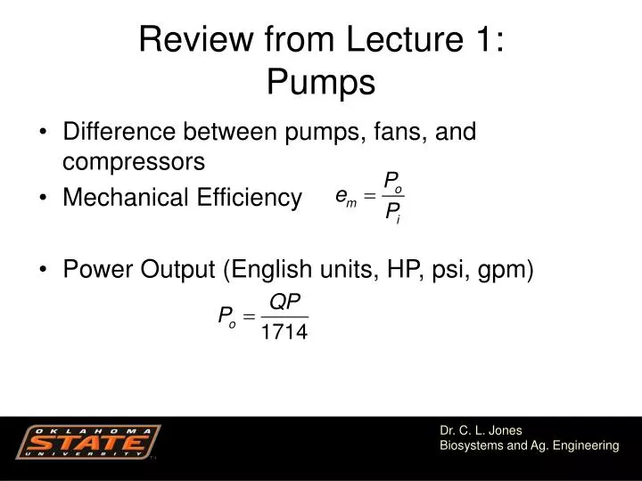 review from lecture 1 pumps