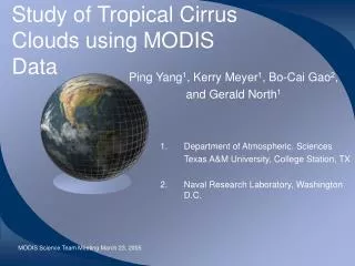 Study of Tropical Cirrus Clouds using MODIS Data