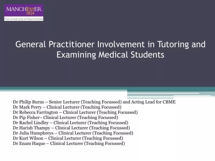 general practitioner involvement in tutoring and examining medical students