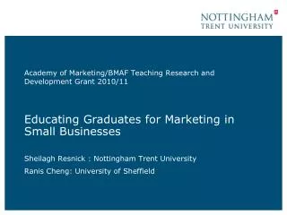 Educating Graduates for Marketing in Small Businesses