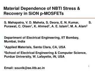 Material Dependence of NBTI Stress &amp; Recovery in SiON p-MOSFETs