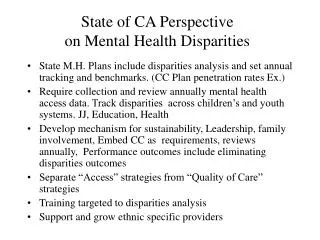 State of CA Perspective on Mental Health Disparities