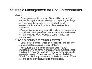 Strategic Management for Eco Entrepreneurs