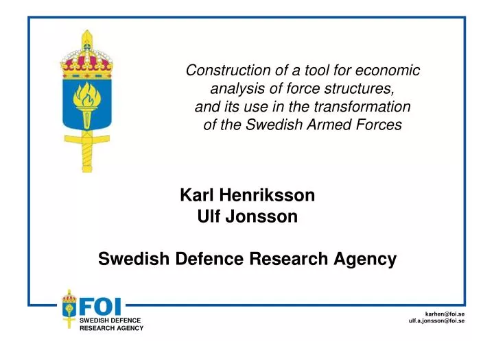 karl henriksson ulf jonsson swedish defence research agency
