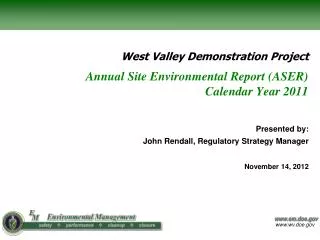 Annual Site Environmental Report (ASER) Calendar Year 2011