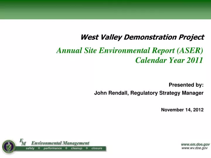annual site environmental report aser calendar year 2011