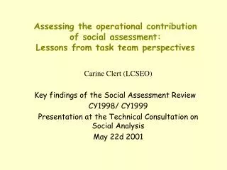 Assessing the operational contribution of social assessment: Lessons from task team perspectives