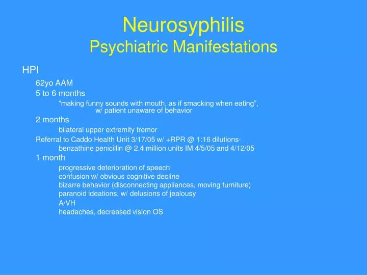 neurosyphilis psychiatric manifestations