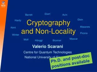 Cryptography and Non-Locality
