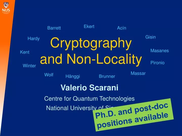 cryptography and non locality