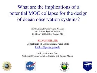 KLAUS KELLER Department of Geosciences, Penn State kkeller@geosc.psu.edu with contributions from