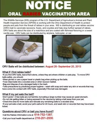 ORV Baits will be distributed between: August 26- September 20, 2013 What if I find rabies baits?