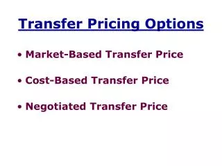 Transfer Pricing Options