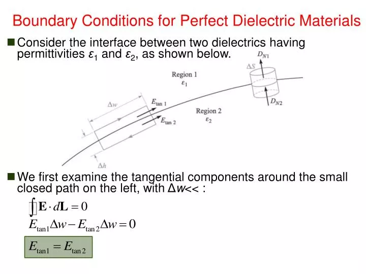 boundary conditions for perfect dielectric materials