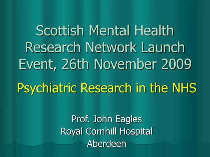 scottish mental health research network launch event 26th november 2009