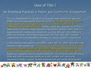 uses of title i for promising practices in parent and community engagement