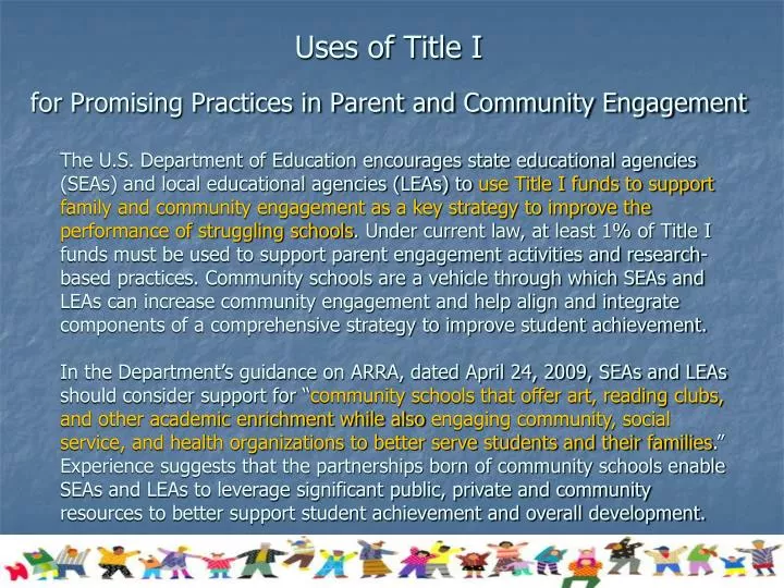uses of title i for promising practices in parent and community engagement