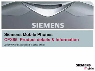 Siemens Mobile Phones CFX65 Product details &amp; Information