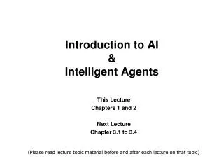 Introduction to AI &amp; Intelligent Agents