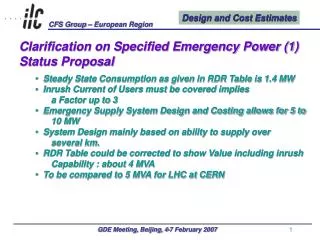 Clarification on Specified Emergency Power (1) Status Proposal