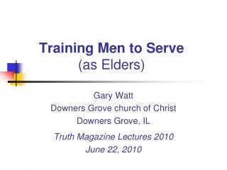 Training Men to Serve (as Elders)