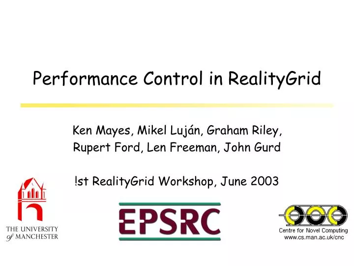 performance control in realitygrid