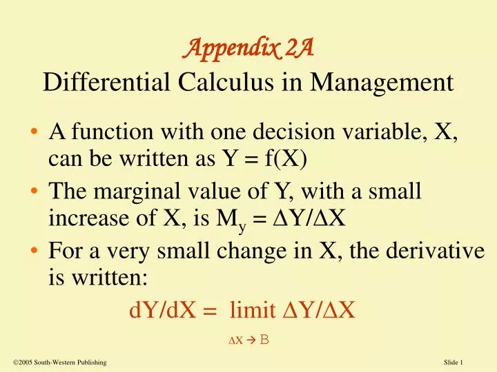 appendix 2a differential calculus in management