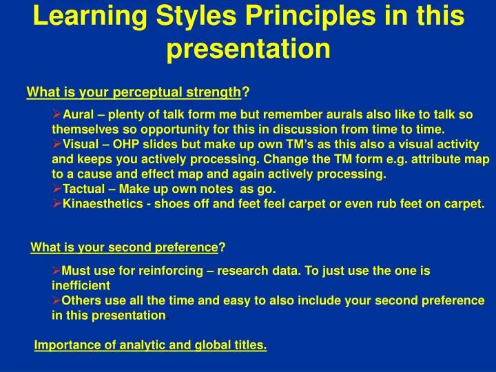 learning styles principles in this presentation