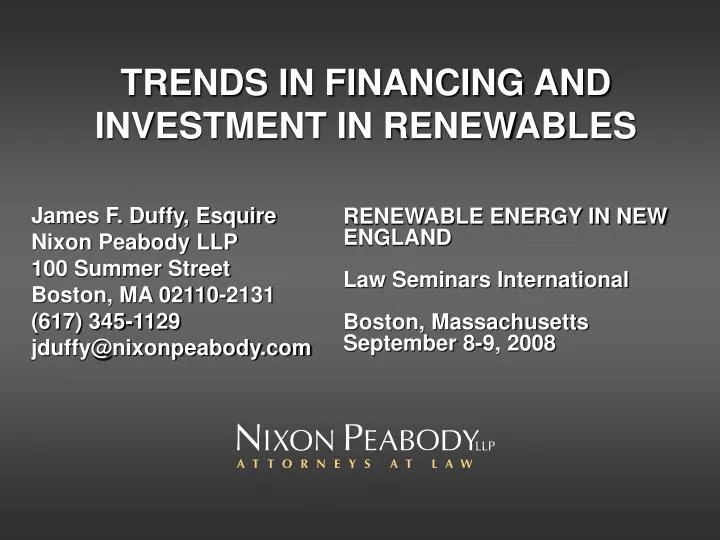 trends in financing and investment in renewables