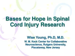 Bases for Hope in Spinal Cord Injury Research