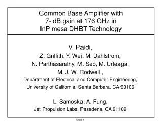 Common Base Amplifier with 7- dB gain at 176 GHz in InP mesa DHBT Technology