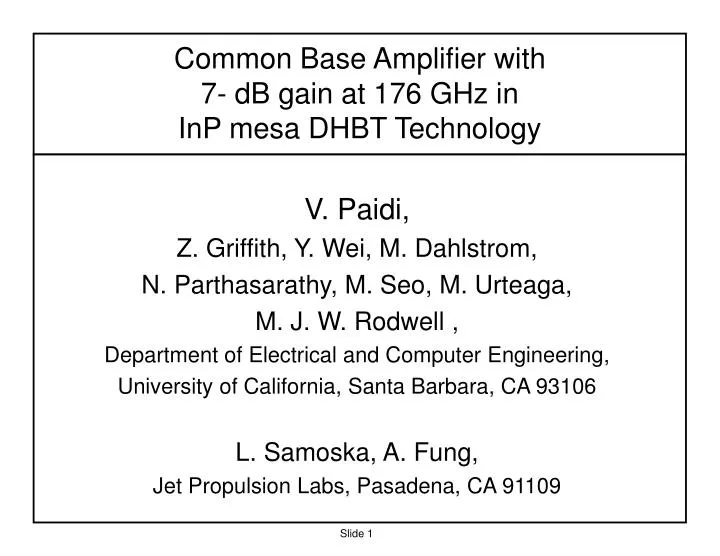 common base amplifier with 7 db gain at 176 ghz in inp mesa dhbt technology