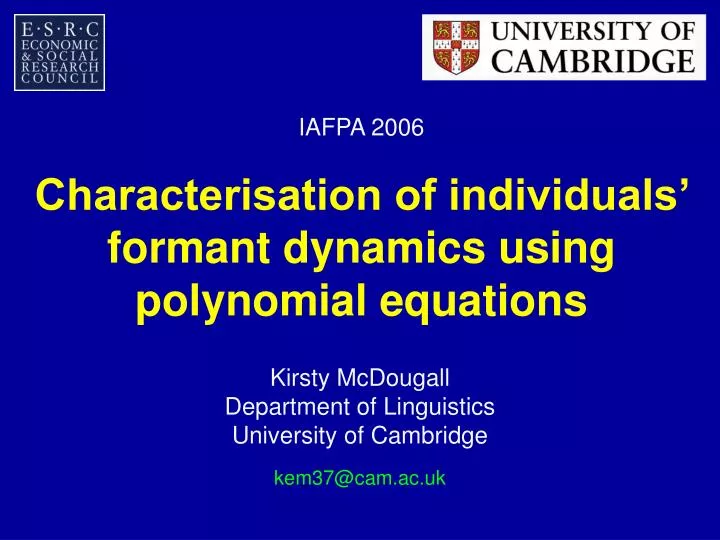 characterisation of individuals formant dynamics using polynomial equations