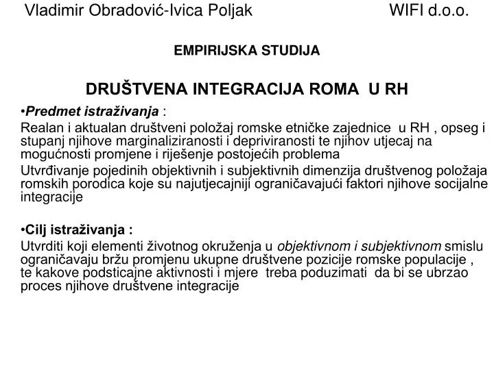 vladimir obradovi ivica poljak wifi d o o empirijska studija dru tvena integracija roma u rh