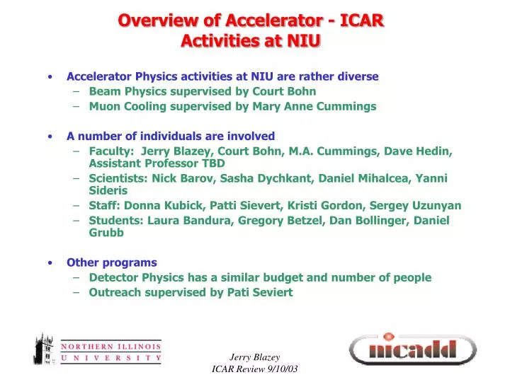 overview of accelerator icar activities at niu