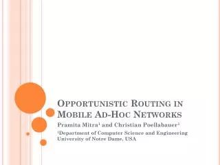 Opportunistic Routing in Mobile Ad-Hoc Networks