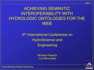 ACHIEVING SEMANTIC INTEROPERABILITY WITH HYDROLOGIC ONTOLOGIES FOR THE WEB