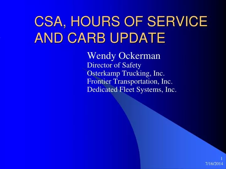 csa hours of service and carb update