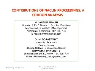 CONTRIBUTIONS OF NACLIN PROCEEDINGS: A CITATION ANALYSIS