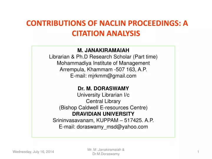 contributions of naclin proceedings a citation analysis