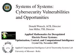 Systems of Systems: Cybersecurity Vulnerabilities and Opportunities